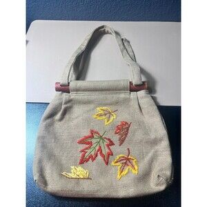 Vintage Handmade Canvas Handbag Embroidered Maple Leaf Boho Casual Retro